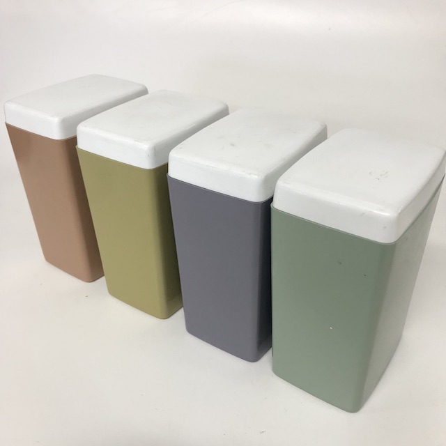 CANNISTER SET, 1960s Muted Colours w White Lid (Set of 4)